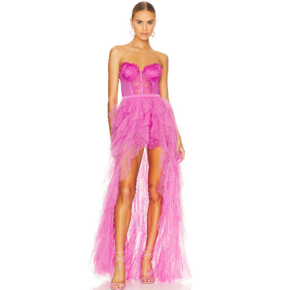 Revolve For Love and Lemons Bustier Gown Lace Wedding Party pink size L NWT